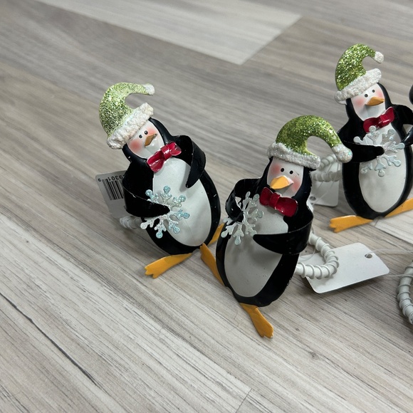 Holiday Penguin Napkin Rings Black, White, Green Holiday Christmas Set 6 - Picture 4 of 7